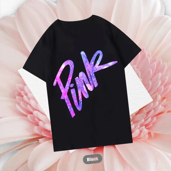 NWT !! Black T-Shirt with the Word PINK Printed on Front in Gradient Lettering💖 - Picture 4 of 16